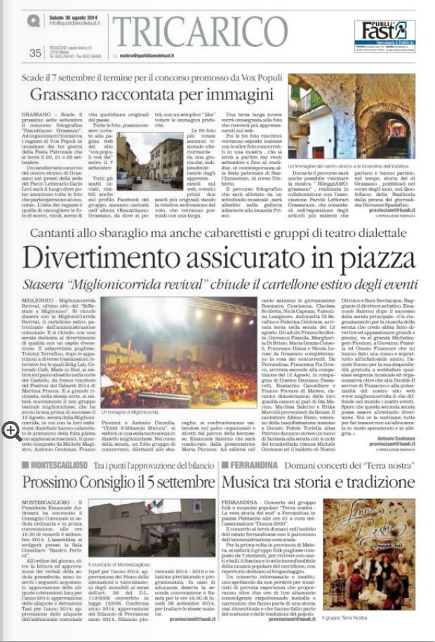 L'Articolo di Presentazione della MIGLIONICORRIDA Revival OTTAVA EDIZIONE 2014 tratto dal Quotidiano della BASILICATA - clikka per ZOOM 